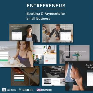 "Entrepreneur WordPress theme with responsive booking layout for small businesses and service providers"