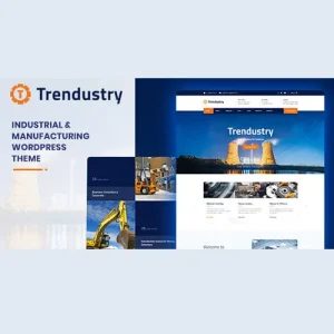 Homepage of Trendustry WordPress theme displaying a professional industrial layout with factory visuals and service sections.